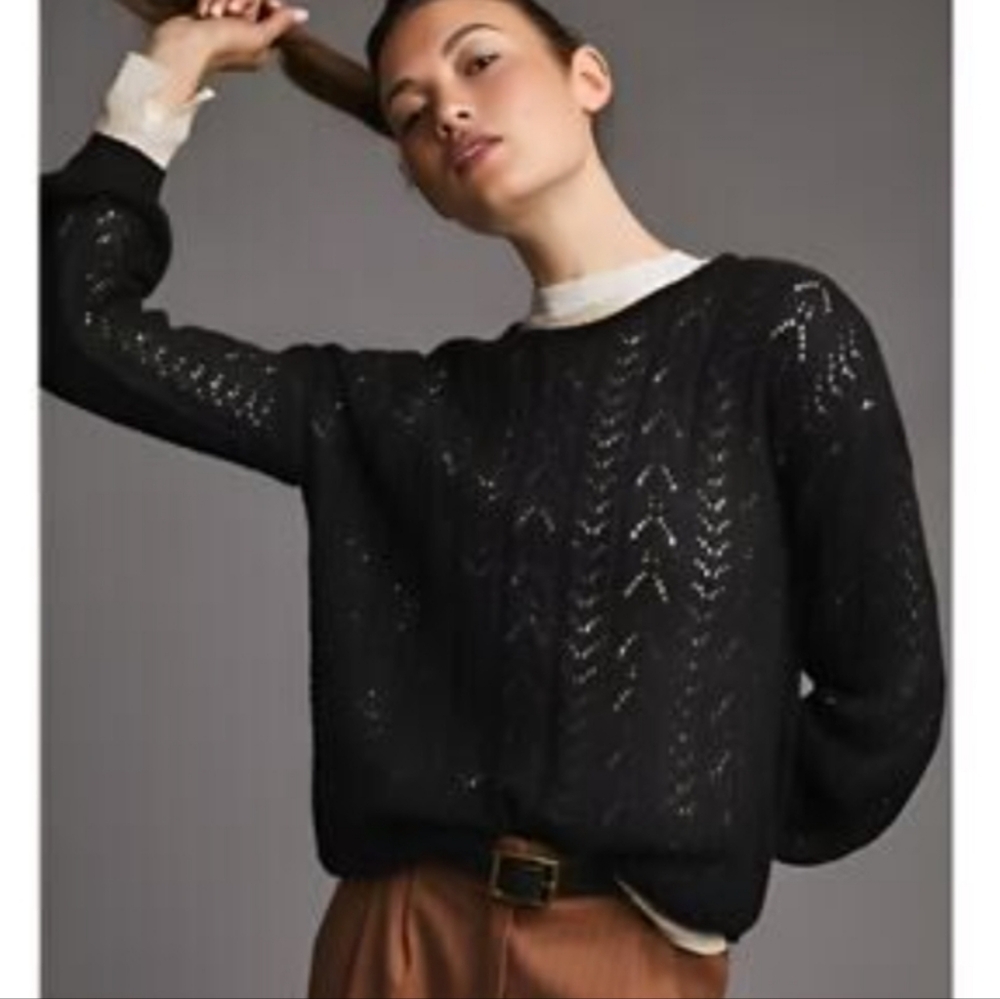 Aritzia Arbor Sweater‎ Black Merino Wool Cotton
